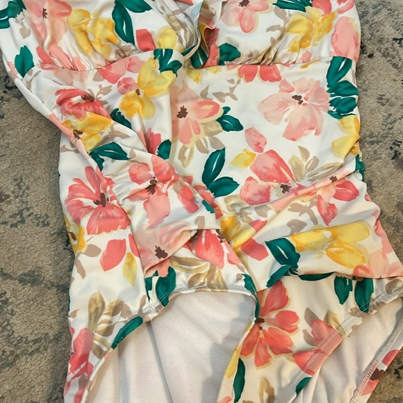 Time and Tru Pink and Yellow Floral Bathing Suit One Piece - Picture 9 of 10